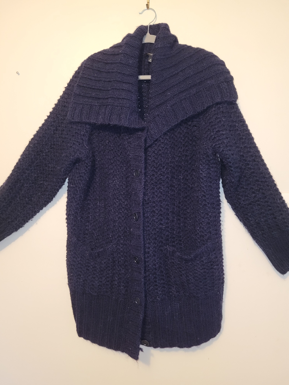 Talbots Deep Navy Chunky Button-Front Cardigan with Shawl Collar